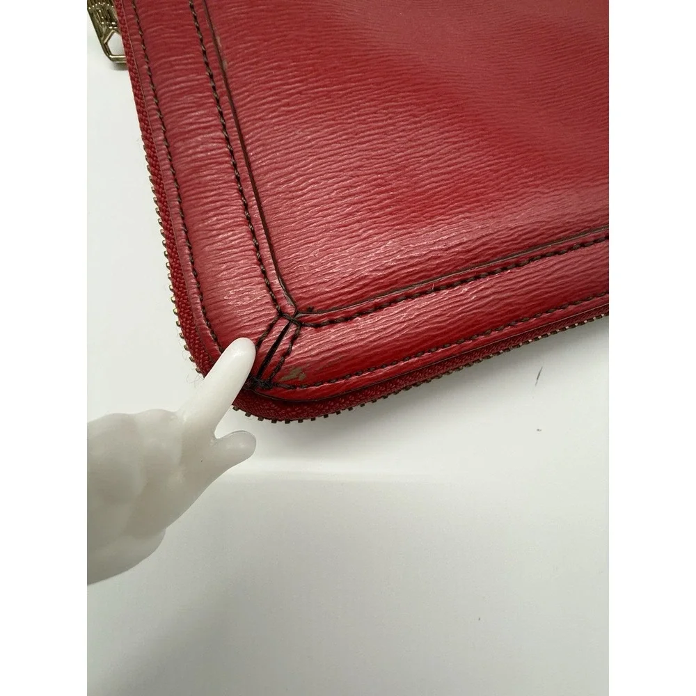 LRL Lauren Ralph Lauren Vintage Red Leather Gold‎ Zipper Purse Handbag